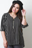 Vertical Stripes Zipper Front Blouse