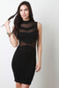 Mock Neck Mesh Panel Bodycon Dress