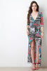 Abstract Printed Deep V Wrap Maxi Dress