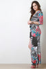 Abstract Printed Deep V Wrap Maxi Dress