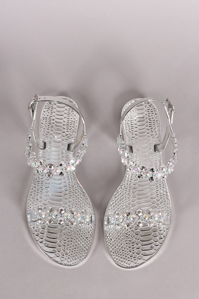 Liliana Jeweled Open Toe Jelly Flat Sandal