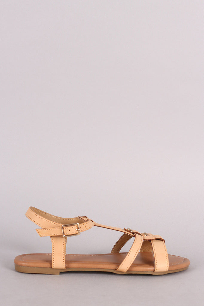 Gold Stud Woven Straps Flat Sandal