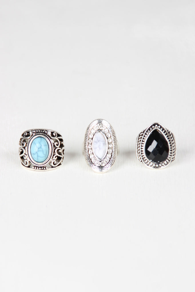 Faux Stone Ring Set