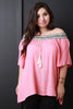 Off Shoulder Elasticized Tribal Tassel Peasant Top