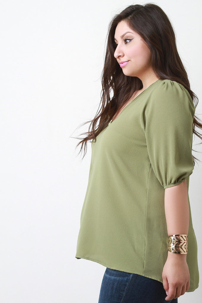 Zippered V Neck Top