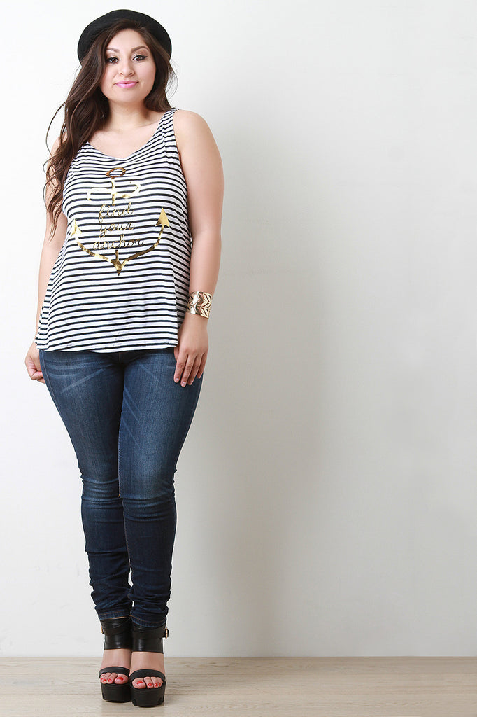 Find Your Anchor Graphic Print Stripe Top