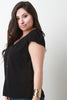 V-Neck Semi-Sheer Button Cap Sleeve Top