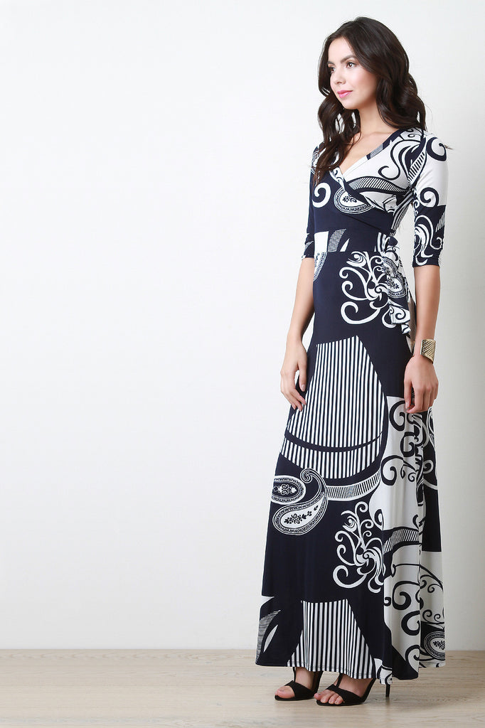 Long Sleeve Paisley Print Maxi Dress