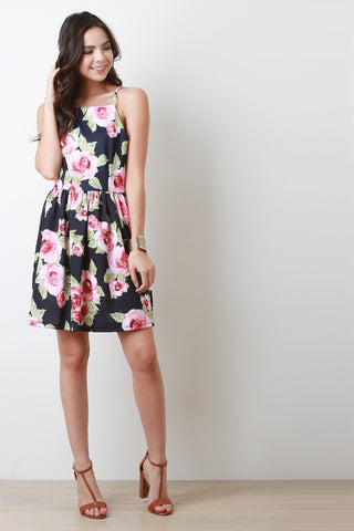 Floral Print Open Back Skater Dress