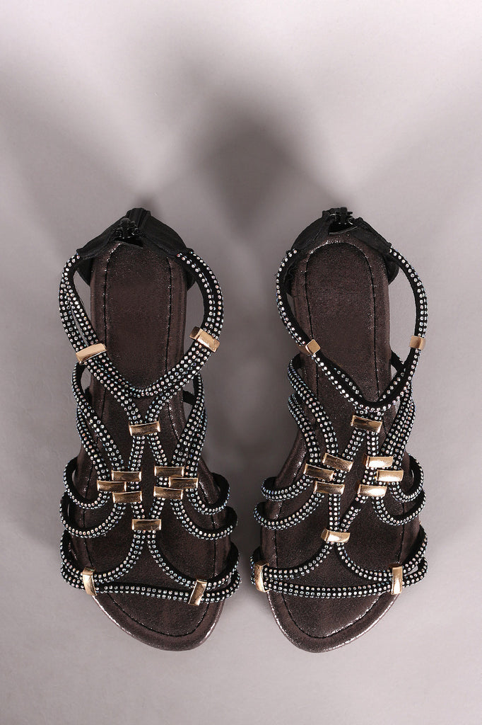 Rhinestone Hardware Embellished Gladiator Flat Sandal