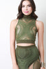 Oval Mesh Lace Pattern Crop Top