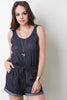 Denim Drawstring Sleeveless Romper