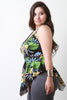 Tropical Print V-Neck Asymmetrical Peplum Top