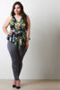 Tropical Print V-Neck Asymmetrical Peplum Top