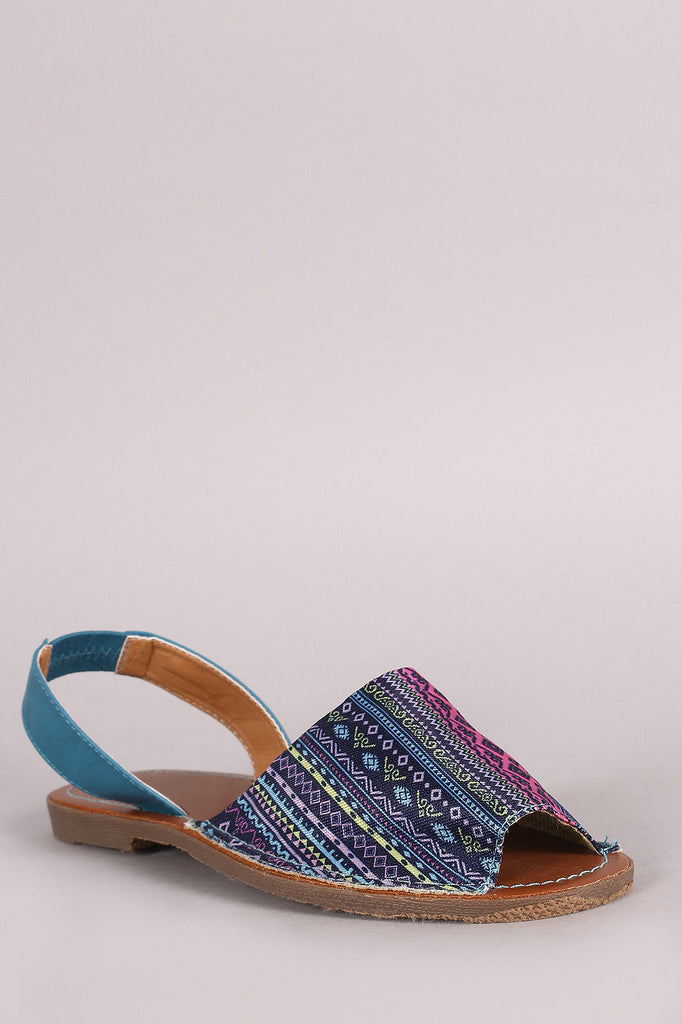 Aztec Print Slingback Flat Sandal