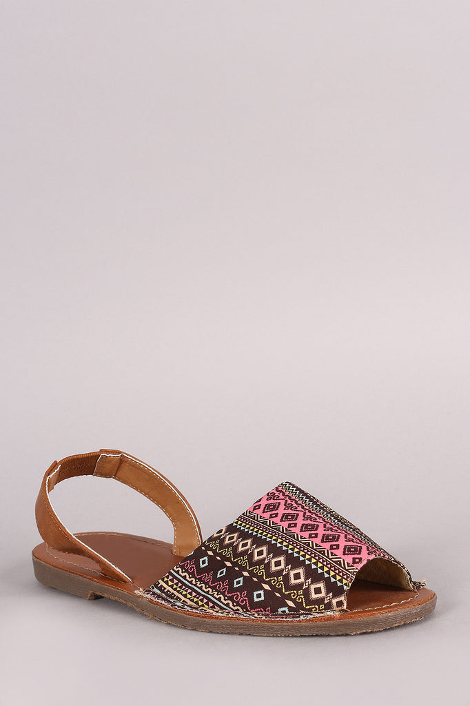 Aztec Print Slingback Flat Sandal