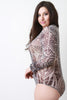 Tribal Semi-Sheer Mesh Mock Neck Long Sleeve Bodysuit