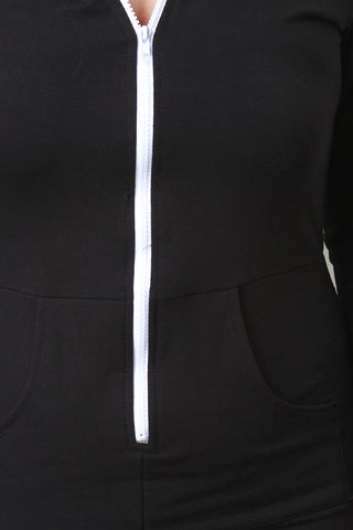 Plus Size Contrast Zip Up Hoodie Jumpsuit