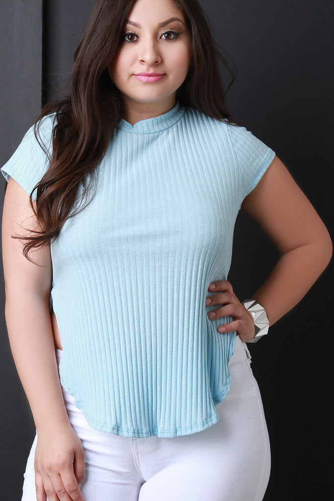 Ribbed Knit Mock Neck Top