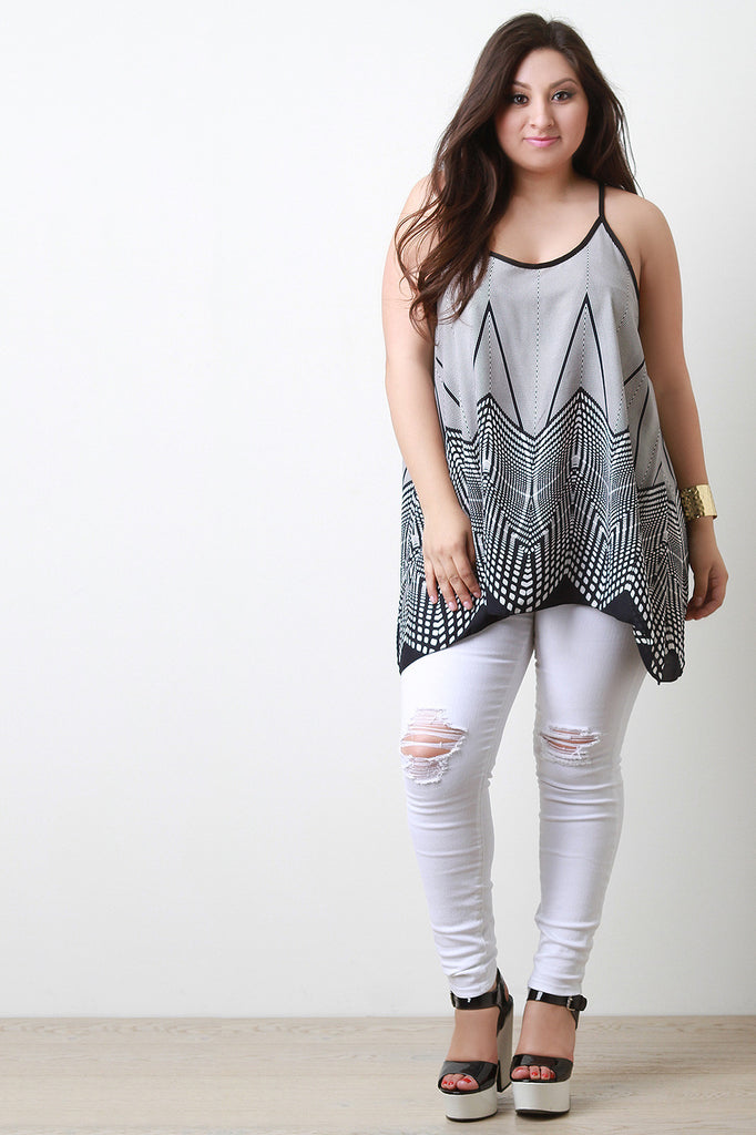 Geometric Pattern Scoop Neck Tunic Top