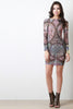 Geo Tribal Semi-Sheer Mesh Longsleeve Dress