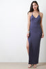 Solid Deep V High Slit Maxi Dress