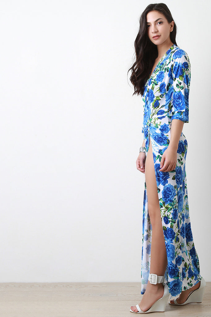 Bloomed Florals Surplice High Slit Maxi Dress