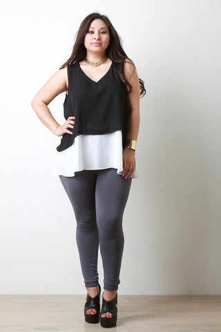 V Neck Sleeveless Two Tone Top