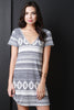 Tribal Stripe V Neck Tee Shirt Dress