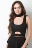 Collar Neck Strap Cut Out Crop Top