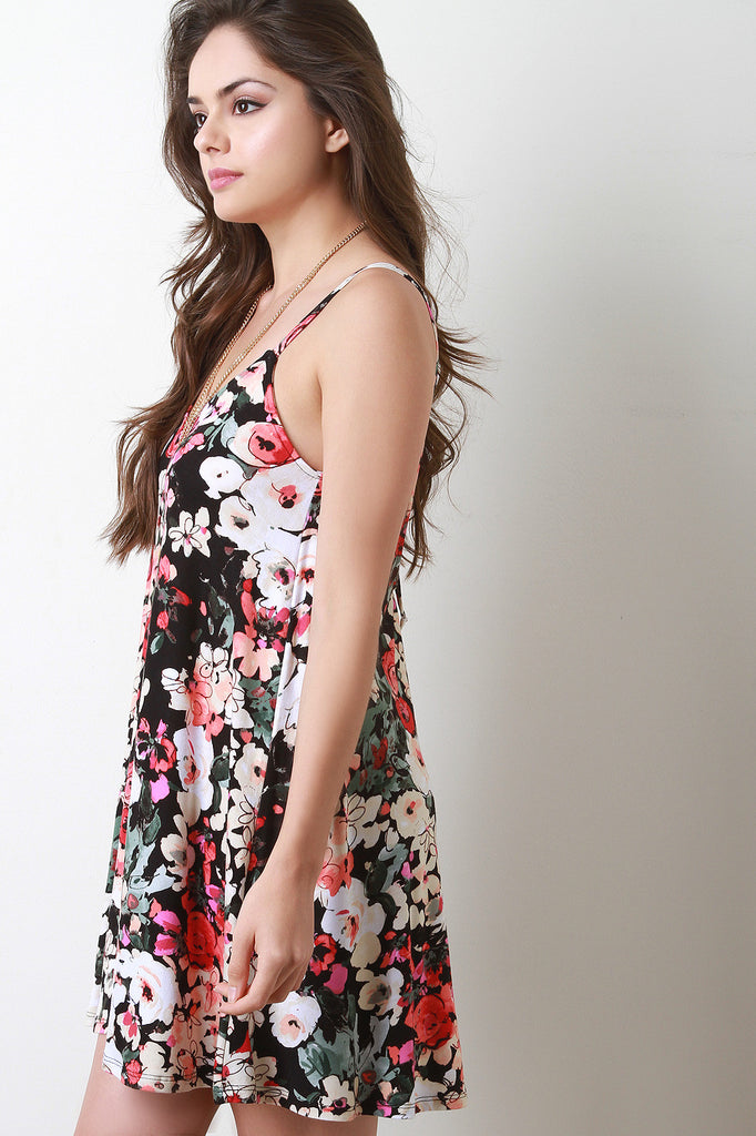 Floral Print Open Back Spaghetti Strap Dress