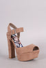 Qupid Suede Peep Toe Chunky Platform Heel