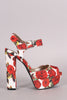 Qupid Rosette Peep Toe Chunky Platform Heel