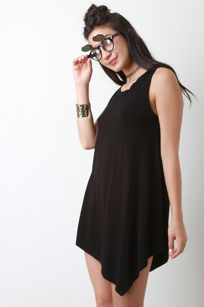 Asymmetrical Hem Sleeveless Shift Dress