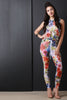 Floral Print Semi-Sheer Mesh Sleeveless Jumpsuit