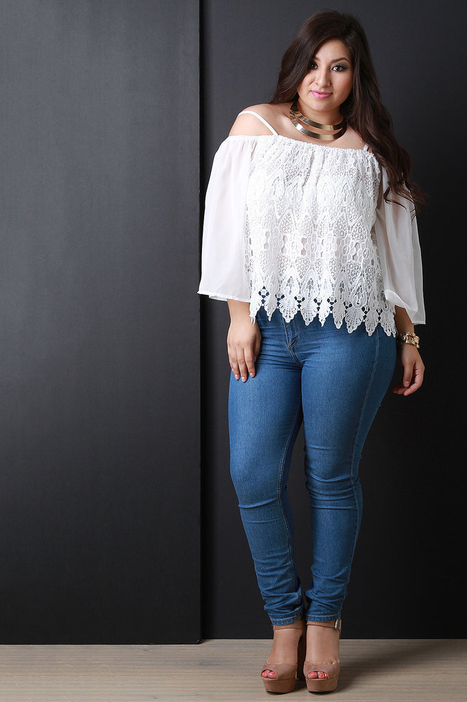 Crochet Lace Off-The-Shoulder Scalloped Hem Blouse Top