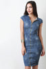 Faux Denim Zip Up Midi Dress