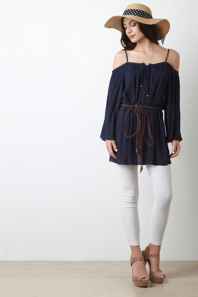 Cold Shoulder Long Sleeve Peasant Blouse