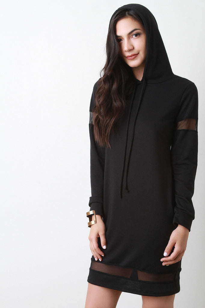 Hoodie Mesh Panel Sweater Dress