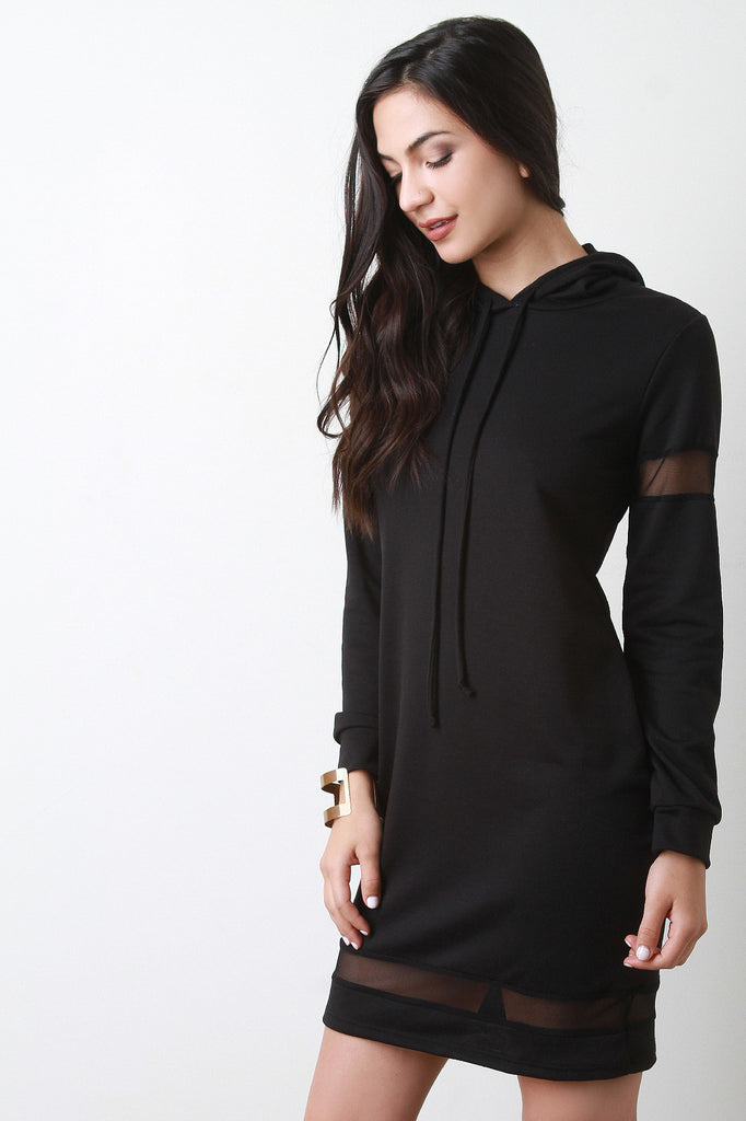 Hoodie Mesh Panel Sweater Dress