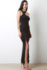 Asymmetrical Cutaway Zipper Slit Maxi Dress