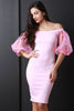 Off The Shoulder Sheer Puff Sleeve Bodycon Dress