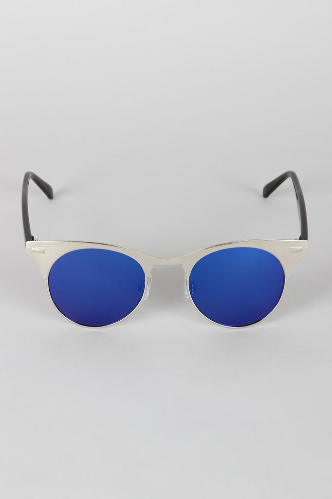 Semi-Rimless Metallic Round Sunglasses