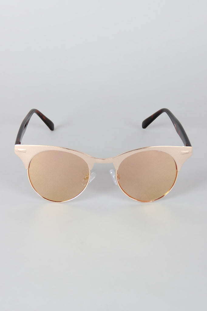 Semi-Rimless Metallic Round Sunglasses