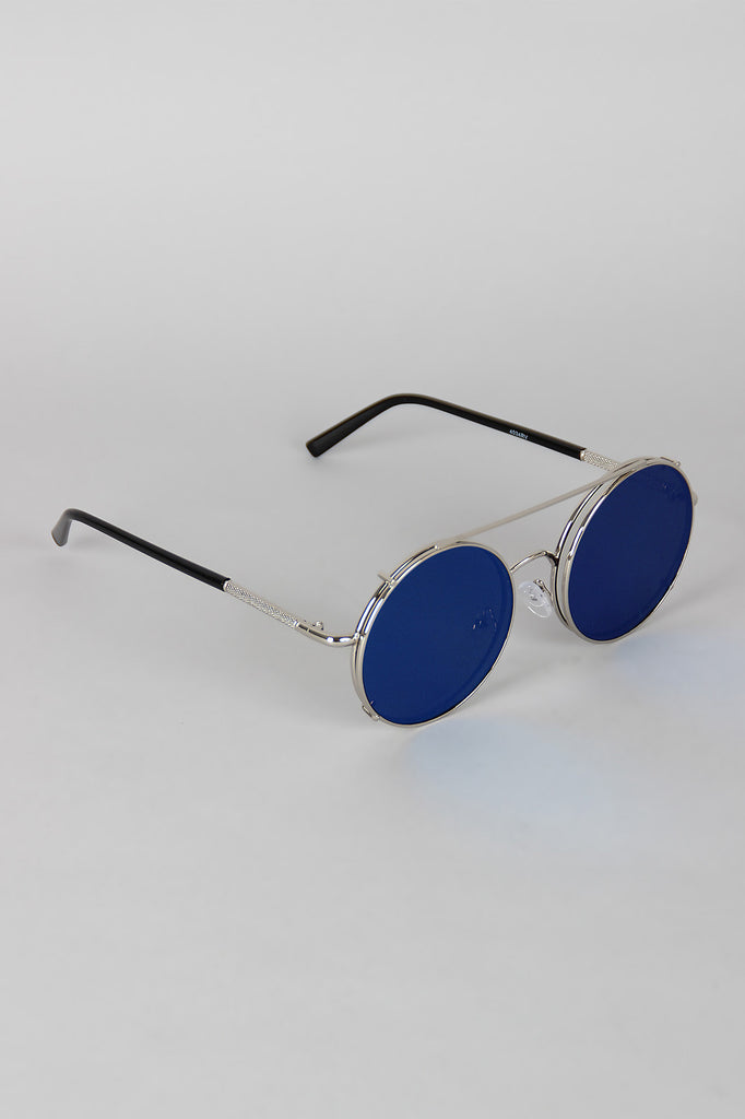 Metallic Trim Round Frame Clip-On Sunglasses