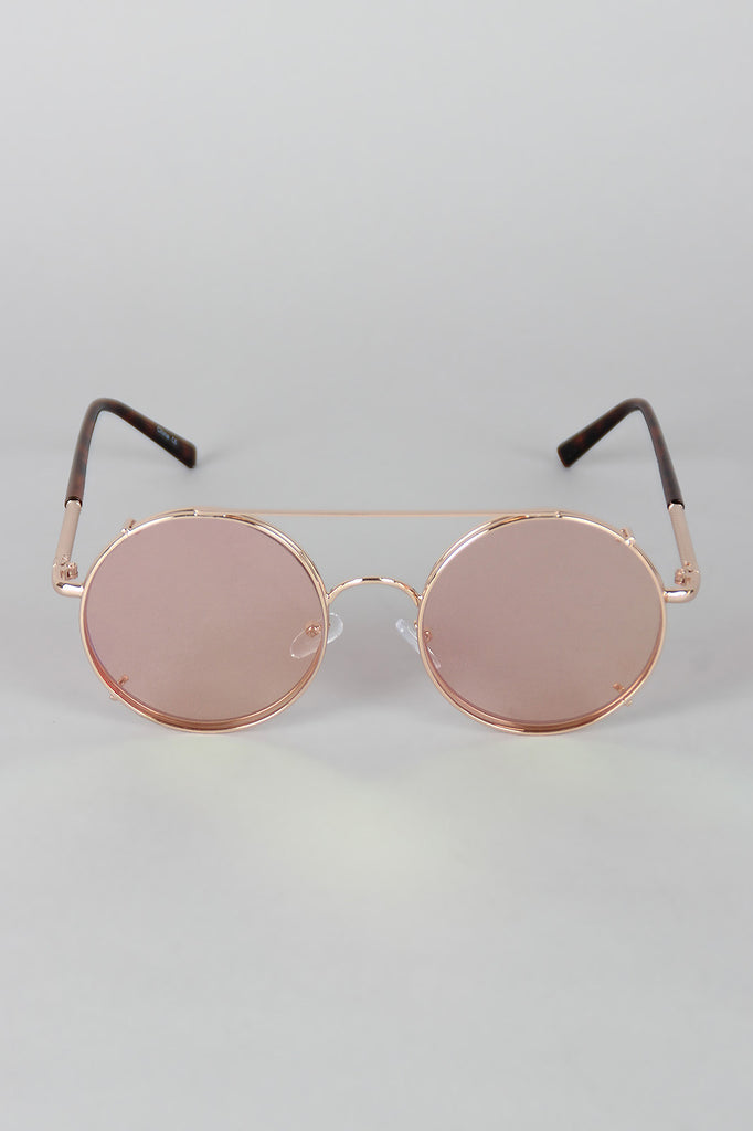 Metallic Trim Round Frame Clip-On Sunglasses