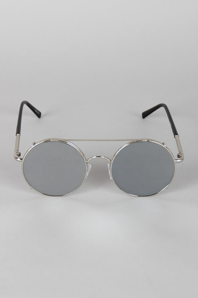 Metallic Trim Round Frame Clip-On Sunglasses