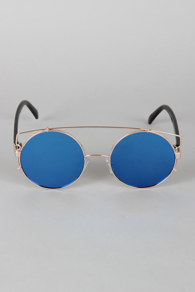 Retro Double Bridge Round Frame Sunglasses