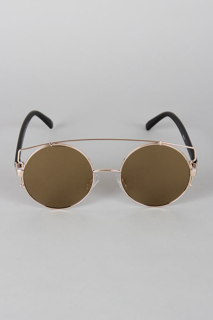 Retro Double Bridge Round Frame Sunglasses