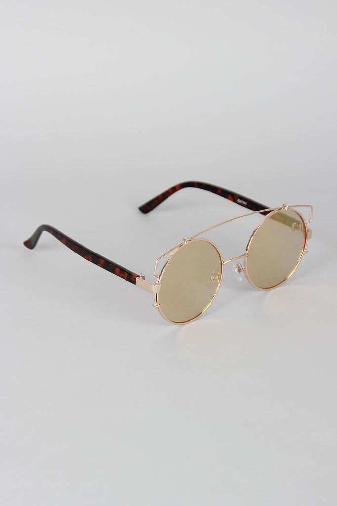 Retro Double Bridge Round Frame Sunglasses